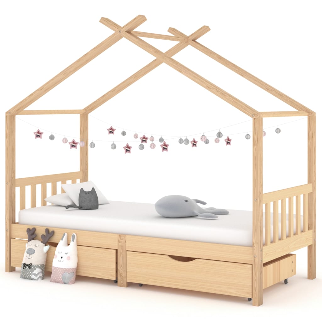 Berkfield Kids Bed Frame with Drawers Solid Pine Wood 90x200 cm