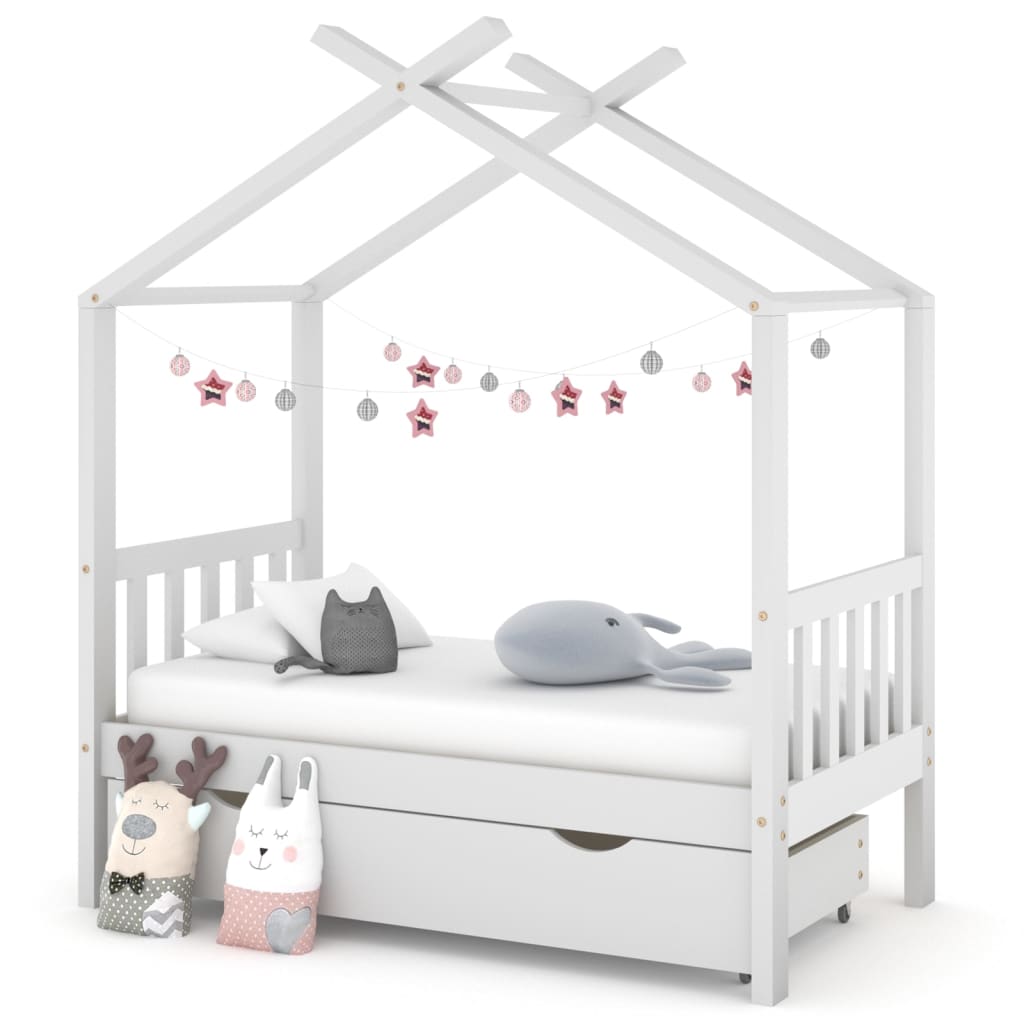 Berkfield Kids Bed Frame with a Drawer White Solid Pine Wood 70x140 cm