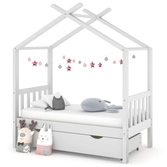 Berkfield Kids Bed Frame with a Drawer White Solid Pine Wood 70x140 cm