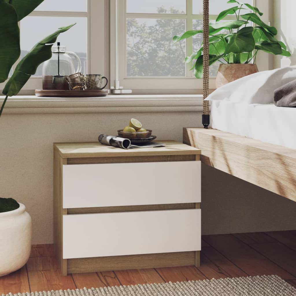 Berkfield Bed Cabinet White and Sonoma Oak 50x39x43.5 cm Engineered Wood