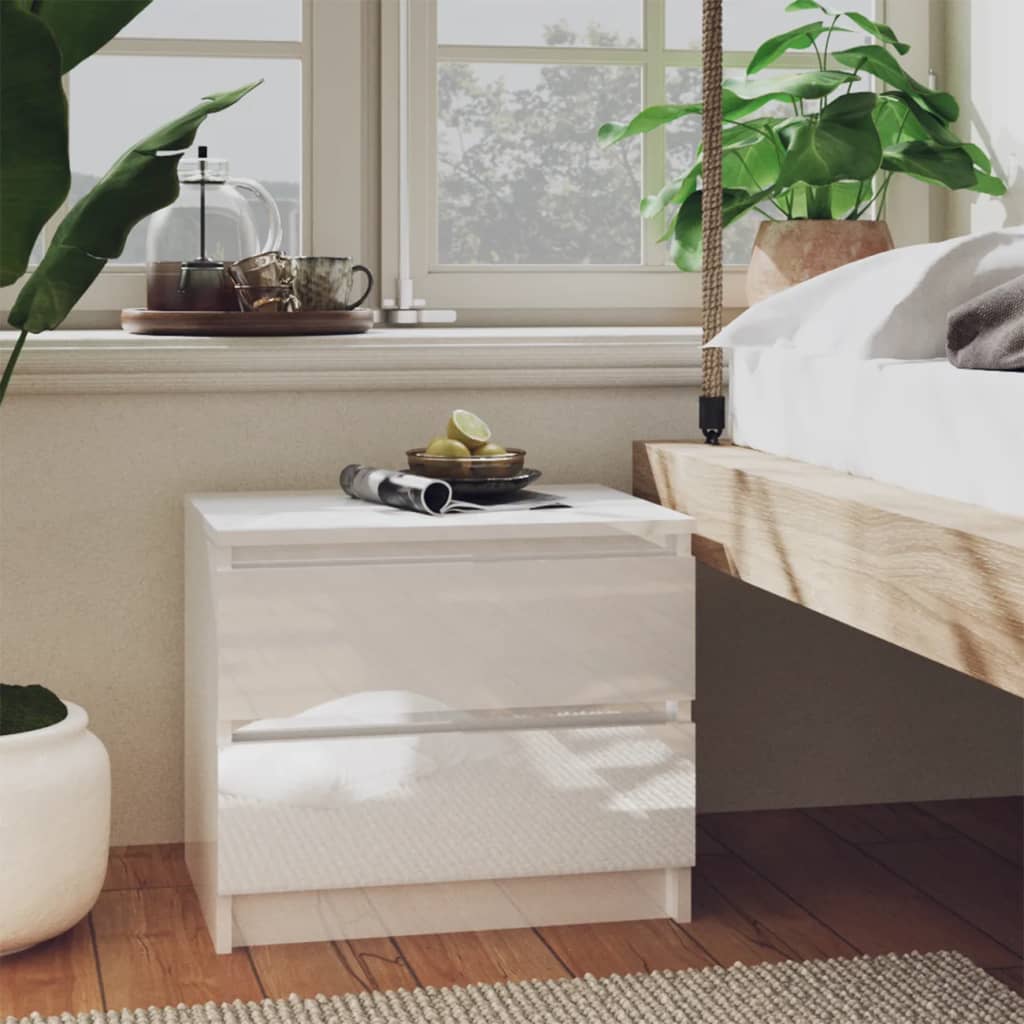 Berkfield Bed Cabinet High Gloss White 50x39x43.5 cm Engineered Wood