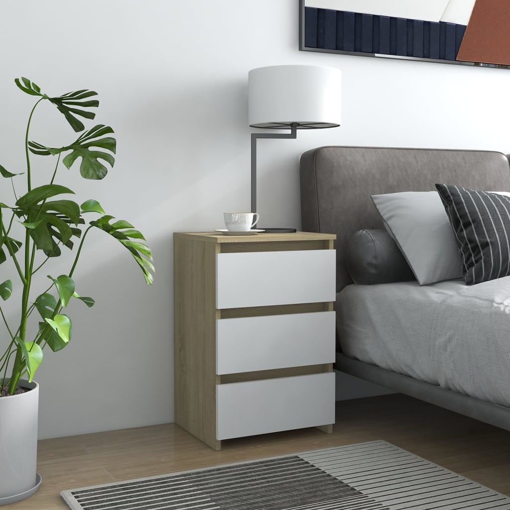 Berkfield Bed Cabinets 2 pcs White and Sonoma Oak 40x35x62.5 cm Engineered Wood