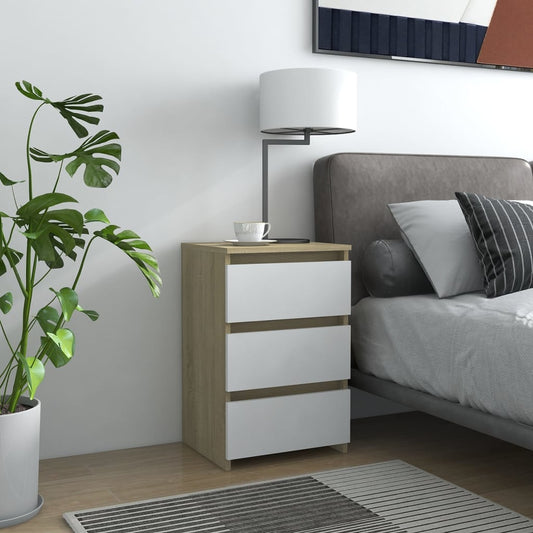 Berkfield Bed Cabinets 2 pcs White and Sonoma Oak 40x35x62.5 cm Engineered Wood