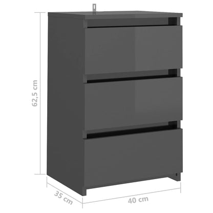 Berkfield Bed Cabinet High Gloss Grey 40x35x62.5 cm Engineered Wood