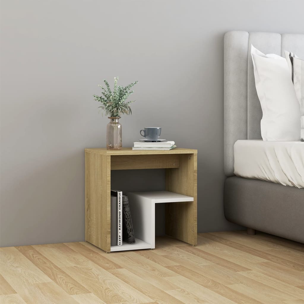Berkfield Bed Cabinet White and Sonoma Oak 40x30x40 cm Engineered Wood