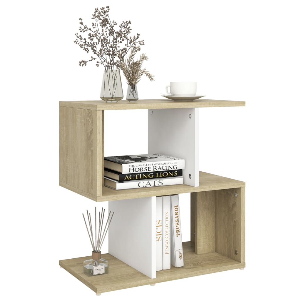 Berkfield Bedside Cabinet White and Sonoma Oak 50x30x51.5 cm Engineered Wood