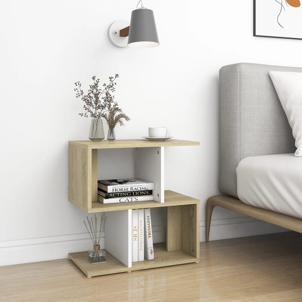 Berkfield Bedside Cabinet White and Sonoma Oak 50x30x51.5 cm Engineered Wood
