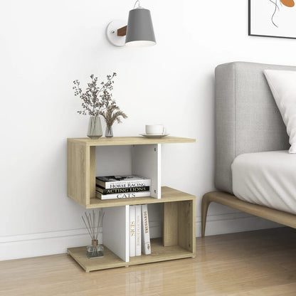 Berkfield Bedside Cabinet White and Sonoma Oak 50x30x51.5 cm Engineered Wood