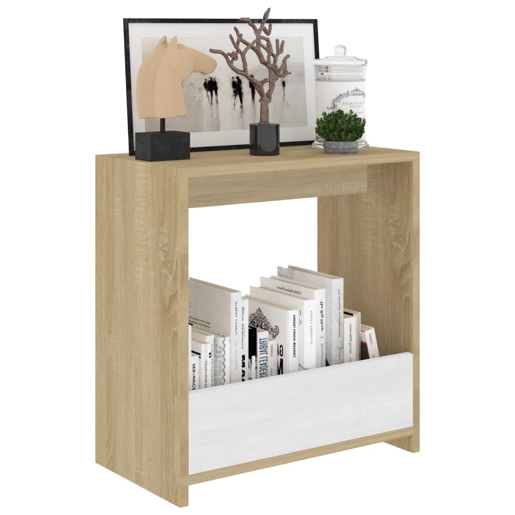 Berkfield Side Table White and Sonoma Oak 50x26x50 cm Engineered Wood