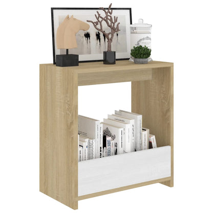 Berkfield Side Table White and Sonoma Oak 50x26x50 cm Engineered Wood