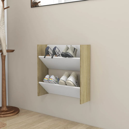 Berkfield Wall Shoe Cabinet White and Sonoma Oak 60x18x60 cm Engineered Wood