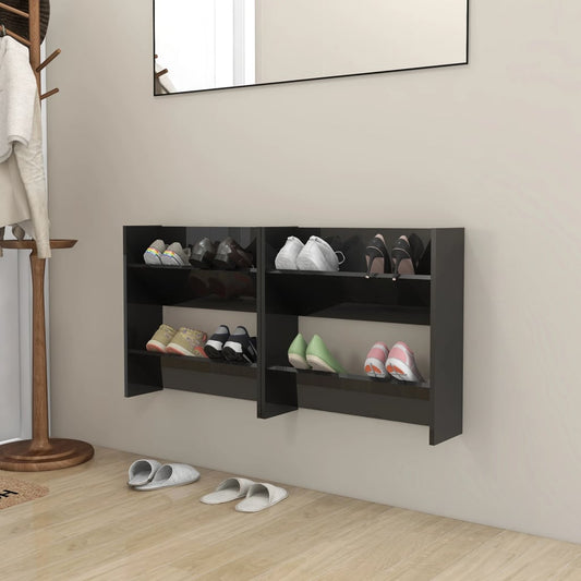 Berkfield Wall Shoe Cabinets 2 pcs High Gloss Black 60x18x60 cm Engineered Wood