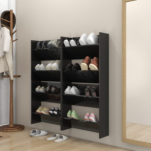 Berkfield Wall Shoe Cabinets 4 pcs High Gloss Black 60x18x60 cm Engineered Wood