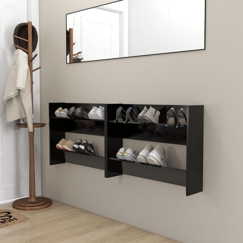 Berkfield Wall Shoe Cabinets 2 pcs Black 80x18x60 cm Engineered Wood