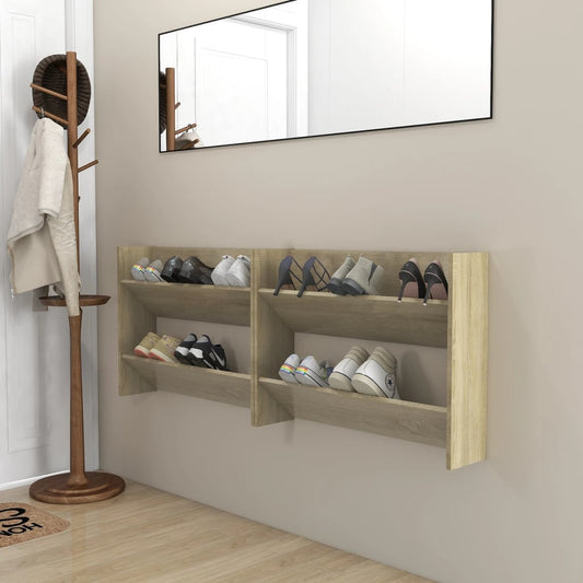 Berkfield Wall Shoe Cabinets 2 pcs Sonoma Oak 80x18x60cm Engineered Wood
