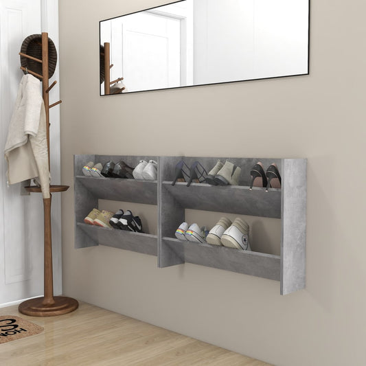 Berkfield Wall Shoe Cabinets 2 pcs Concrete Grey 80x18x60 cm Engineered Wood