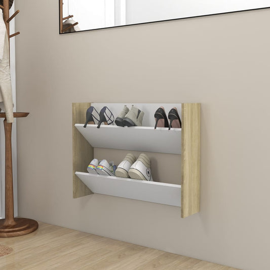 Berkfield Wall Shoe Cabinet White and Sonoma Oak 80x18x60 cm Engineered Wood