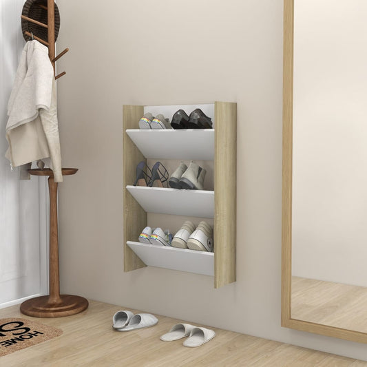 Berkfield Wall Shoe Cabinet White and Sonoma Oak 60x18x90 cm Engineered Wood