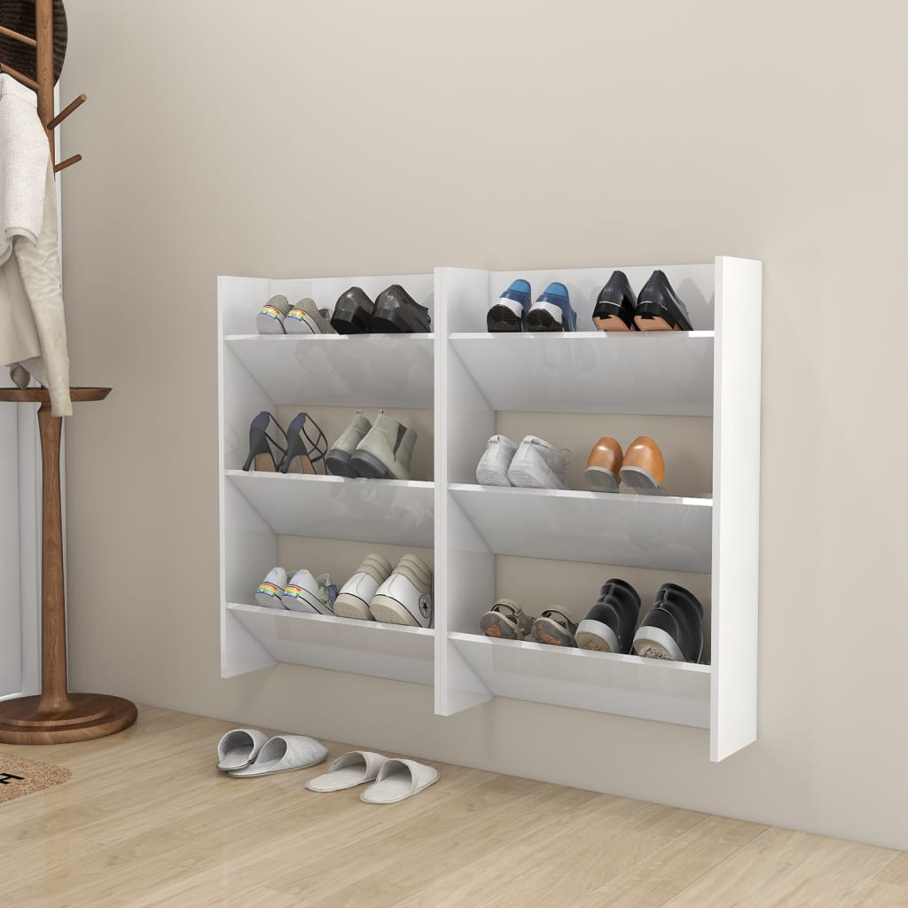 Berkfield Wall Shoe Cabinets 2 pcs  High Gloss White 60x18x90cm Engineered Wood