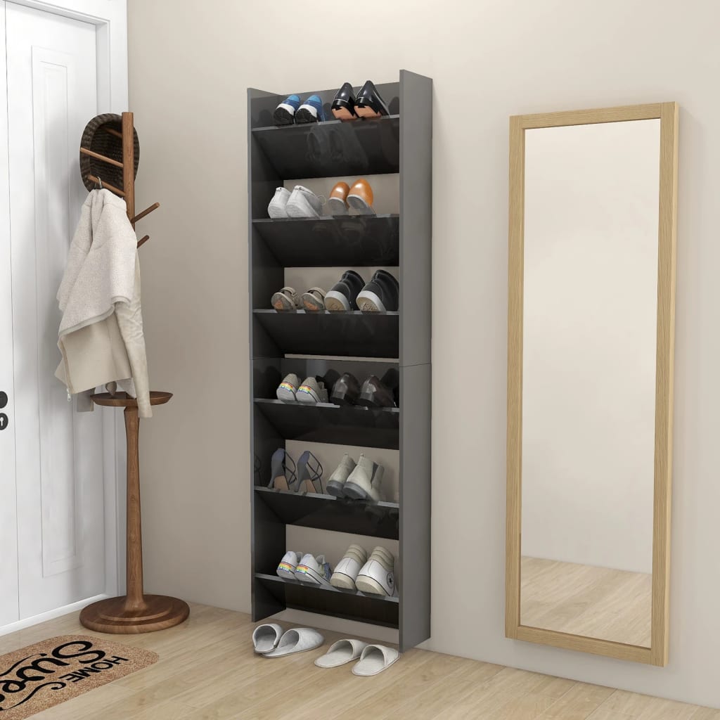 Berkfield Wall Shoe Cabinets 2 pcs  High Gloss Grey 60x18x90 cm Engineered Wood