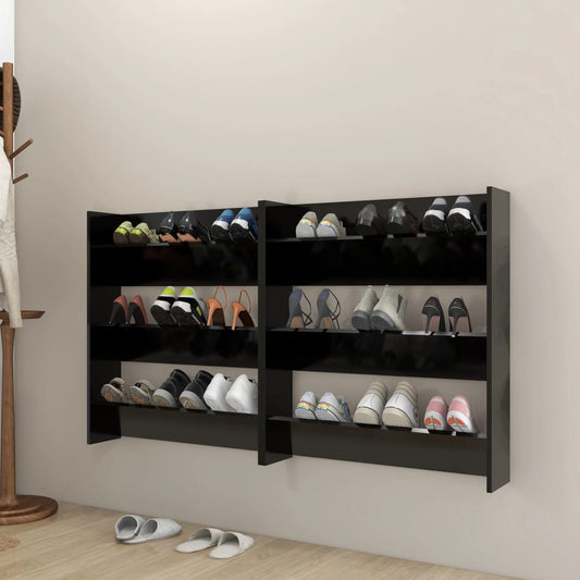 Berkfield Wall Shoe Cabinets 2 pcs  Black 80x18x90 cm Engineered Wood