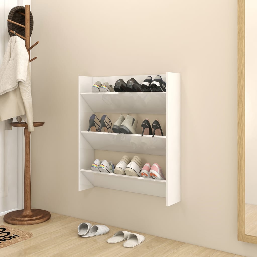 Berkfield Wall Shoe Cabinet High Gloss White 80x18x90 cm Engineered Wood