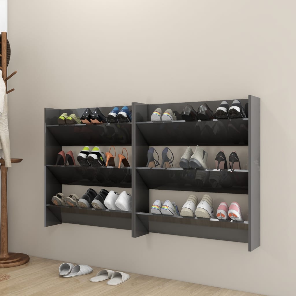 Berkfield Wall Shoe Cabinets 2 pcs  High Gloss Grey 80x18x90 cm Engineered Wood