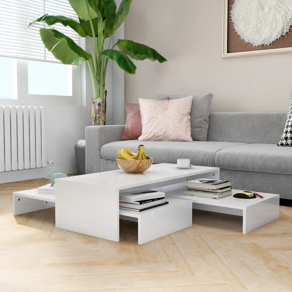 Berkfield Nesting Coffee Table Set High Gloss White 100x100x26.5 cm