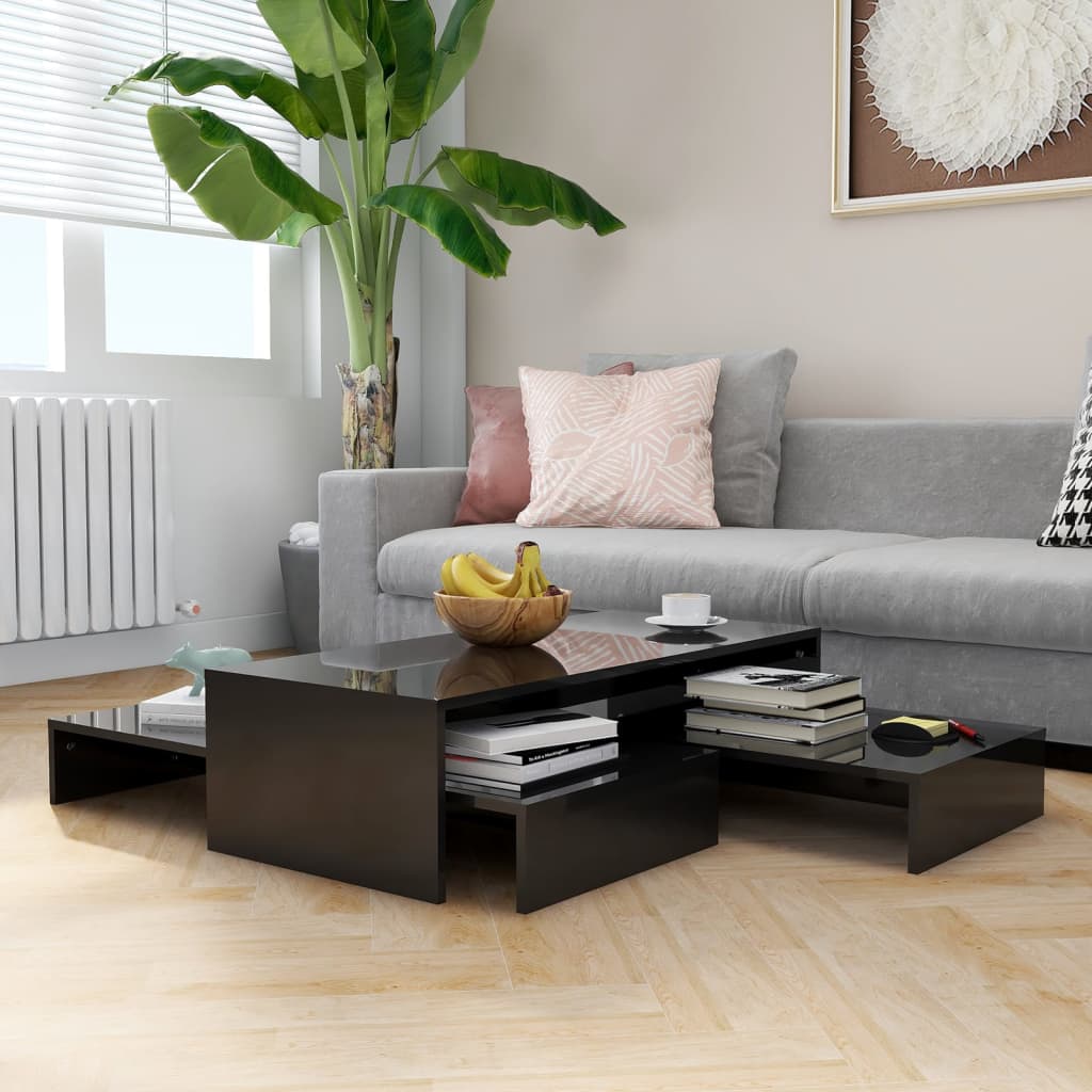 Berkfield Nesting Coffee Table Set High Gloss Black 100x100x26.5 cm
