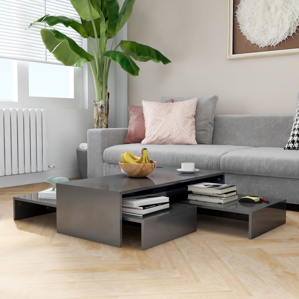 Berkfield Nesting Coffee Table Set High Gloss Grey 100x100x26.5 cm