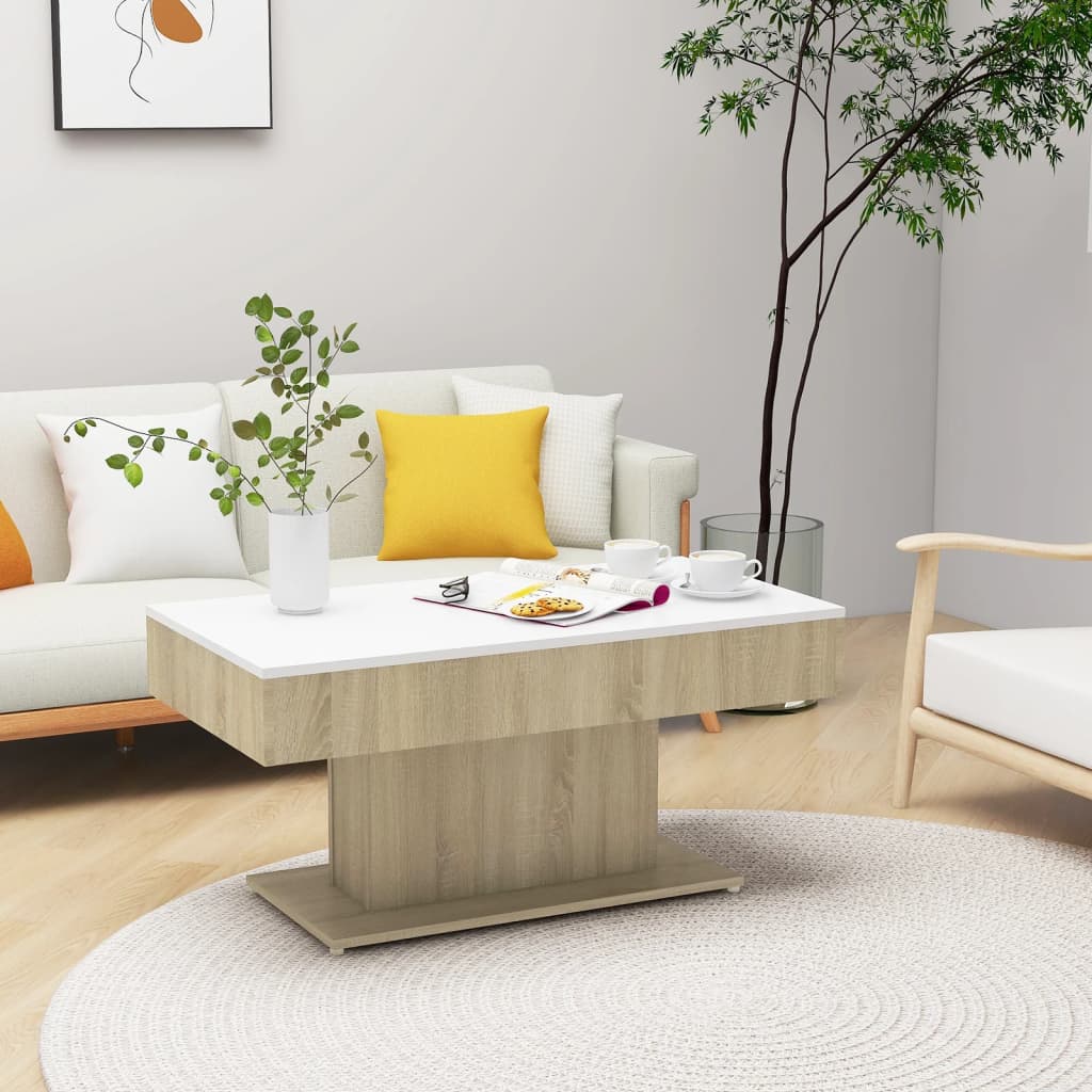 Berkfield Coffee Table White and Sonoma Oak 96x50x45 cm Engineered Wood