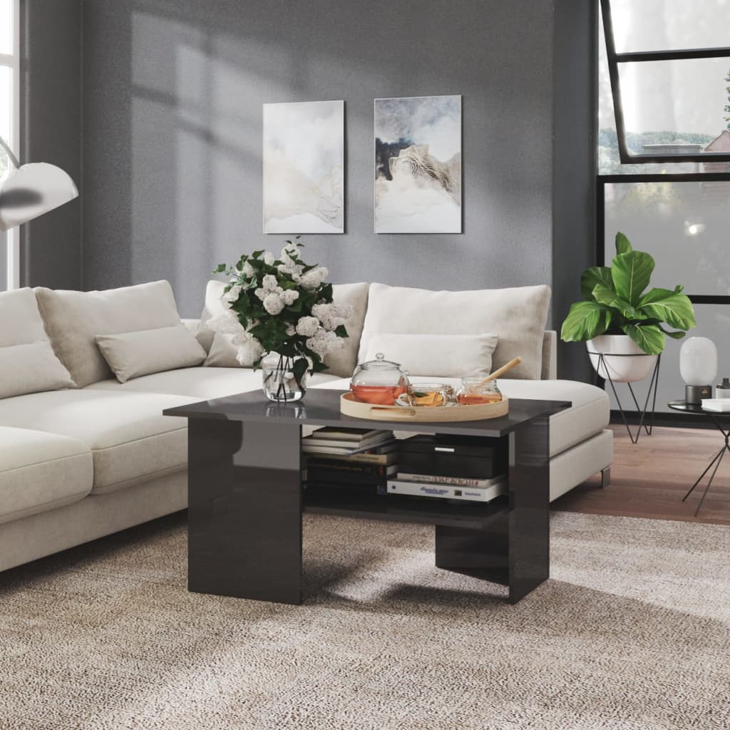 Berkfield Coffee Table High Gloss Grey 90x60x46.5 cm Engineered Wood