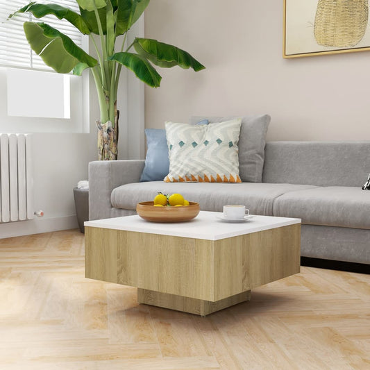 Berkfield Coffee Table White and Sonoma Oak 60x60x31.5 cm Engineered Wood