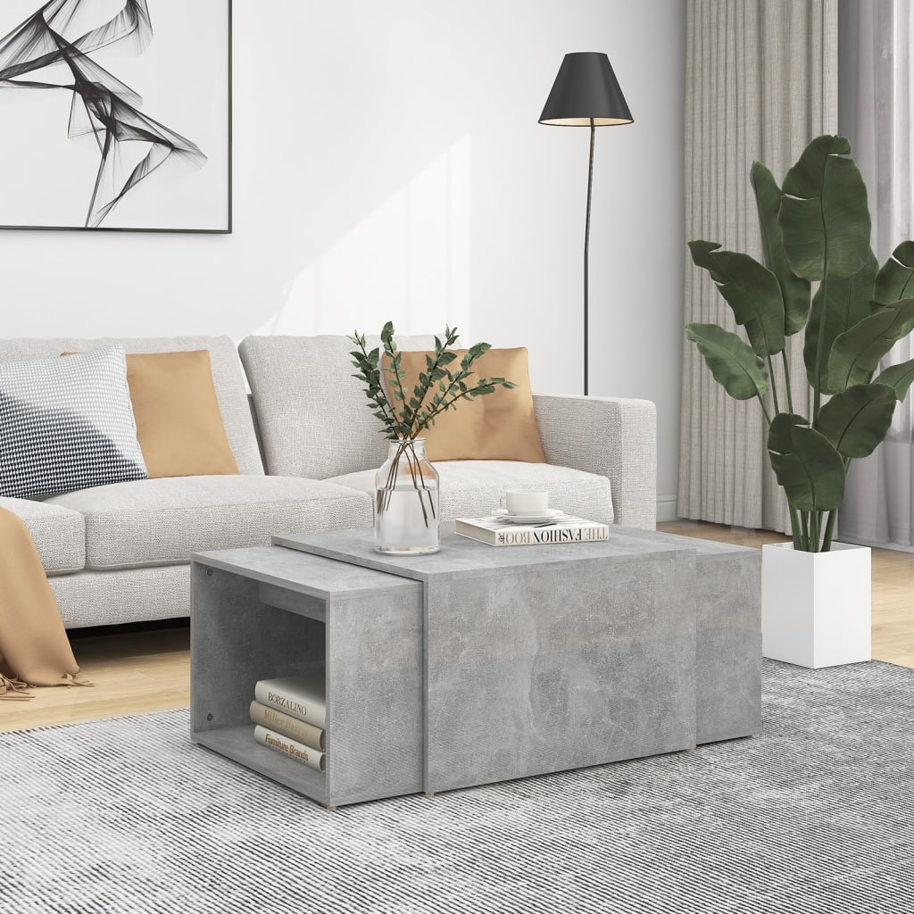 Berkfield 3 Piece Nesting Coffee Table Set Concrete Grey 60x60x38 cm