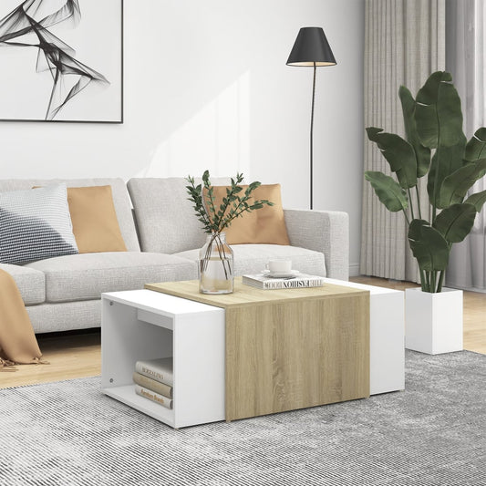 Berkfield 3 Piece Nesting Coffee Table Set White & Sonoma Oak 60x60x38 cm