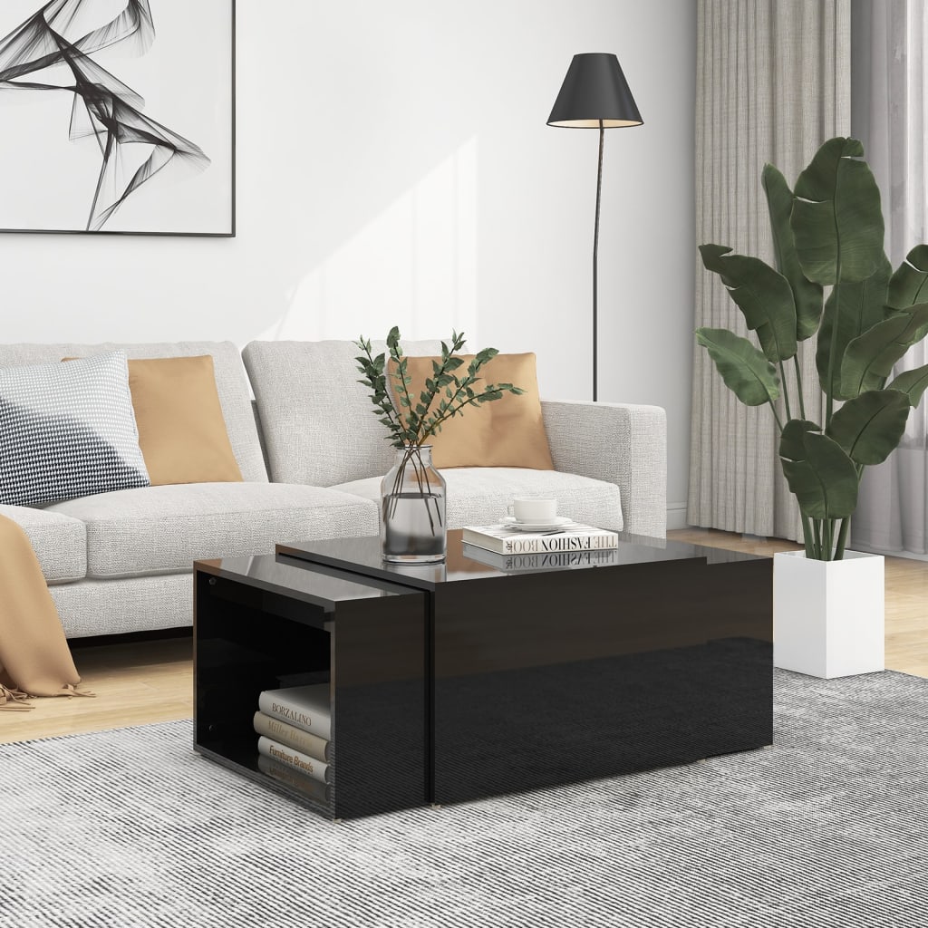 Berkfield 3 Piece Nesting Coffee Table Set High Gloss Black 60x60x38 cm