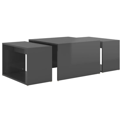 Berkfield 3 Piece Nesting Coffee Table Set High Gloss Grey 60x60x38 cm