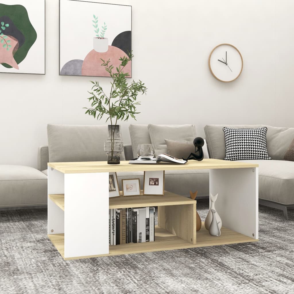 Berkfield Coffee Table White and Sonoma Oak 100x50x40 cm Engineered Wood