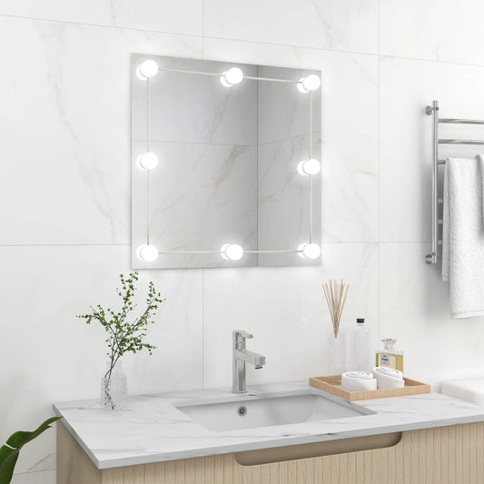 Berkfield Wall Mirror with LED Lights Square Glass