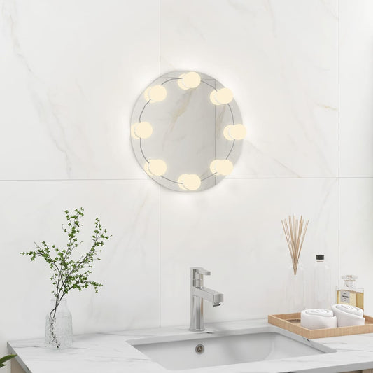 Berkfield Wall Frameless Mirror with LED Lights Round Glass