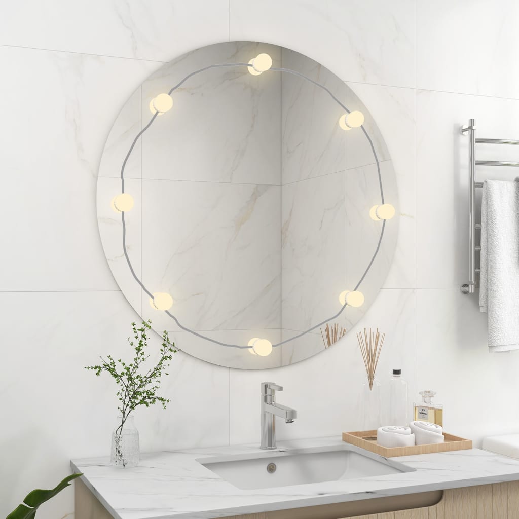Berkfield Wall Frameless Mirror with LED Lights Round Glass