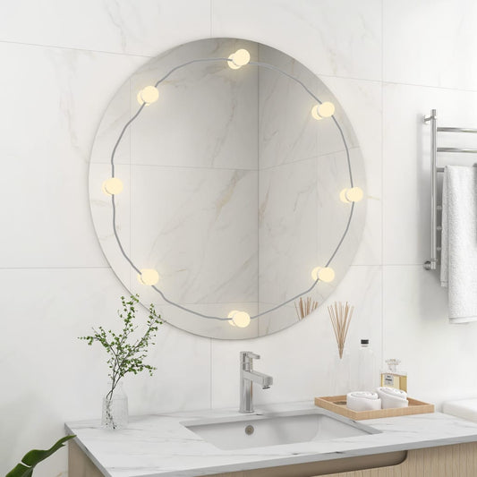 Berkfield Wall Frameless Mirror with LED Lights Round Glass
