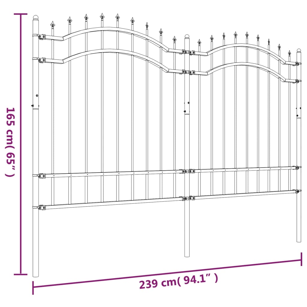 Berkfield Garden Fence with Spear Top Black 165 cm Powder-coated Steel