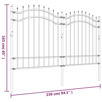 Berkfield Garden Fence with Spear Top Black 165 cm Powder-coated Steel