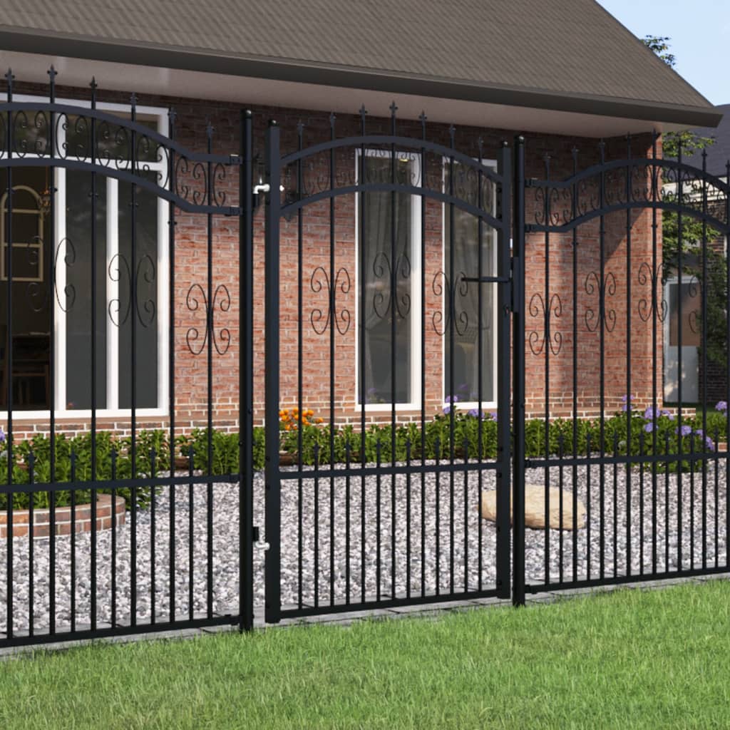 Berkfield Fence Gate with Spear Top Black 103x200 cm Powder-coated Steel