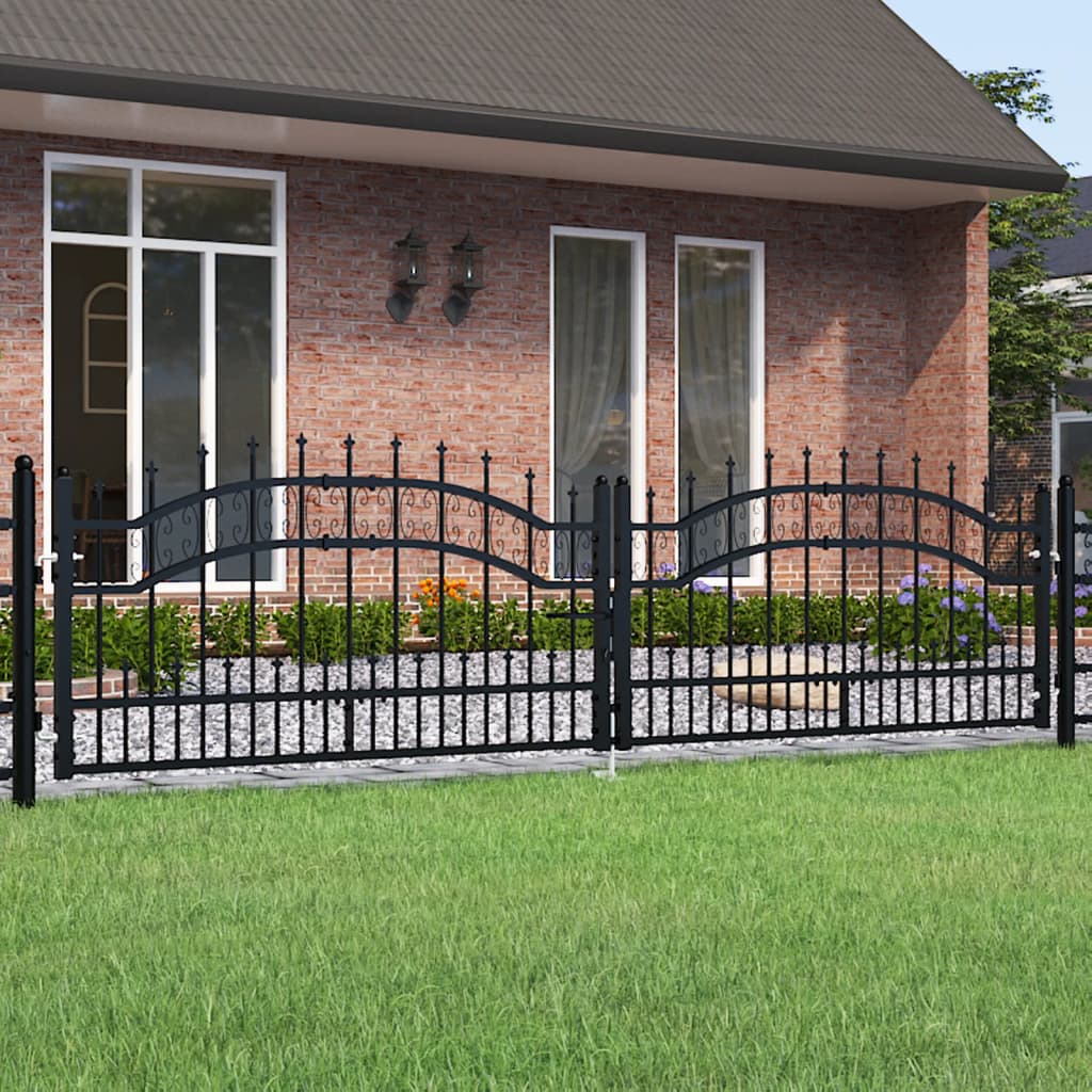 Berkfield Fence Gate with Spear Top Black 305x120 cm Powder-coated Steel