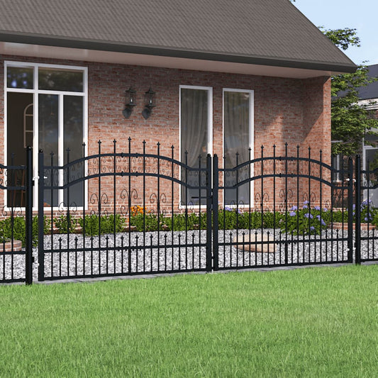 Berkfield Fence Gate with Spear Top Black 305x151 cm Powder-coated Steel