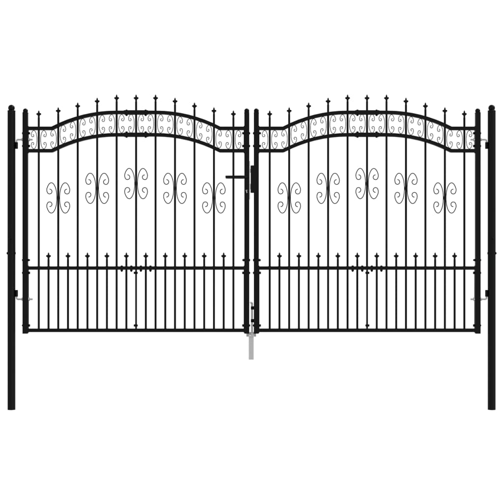 Berkfield Fence Gate with Spear Top Black 305x198 cm Powder-coated Steel