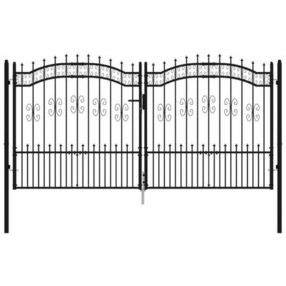 Berkfield Fence Gate with Spear Top Black 305x198 cm Powder-coated Steel