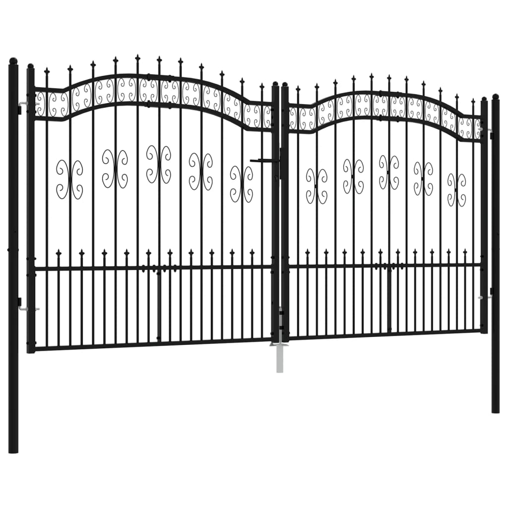 Berkfield Fence Gate with Spear Top Black 305x198 cm Powder-coated Steel